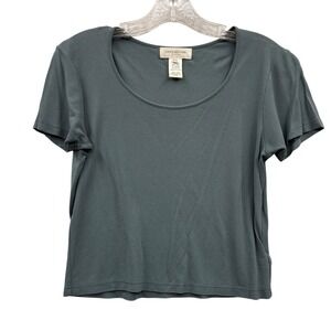 Vintage Jones New York Women's Petite‎ Silk Top Short Sleeve Gray Blouse Size PL
